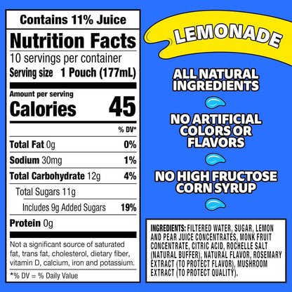 Capri Sun Flavored with Other Natural Flavor Juice Drink Blend, for School Lunches and On-the-Go Hydration, Lemonade, All Natural Ingredients