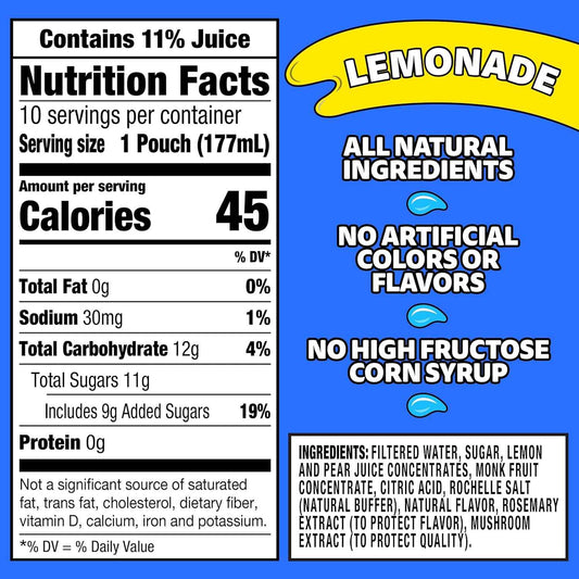 Capri Sun Flavored with Other Natural Flavor Juice Drink Blend, for School Lunches and On-the-Go Hydration, Lemonade, All Natural Ingredients