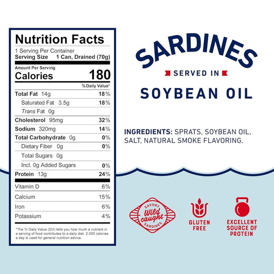 Beach Cliff Wild Caught Sardines, 3.75 oz Can - 13g Protein per Serving - Gluten Free, Keto Friendly - Great for Pasta & Seafood Recipes