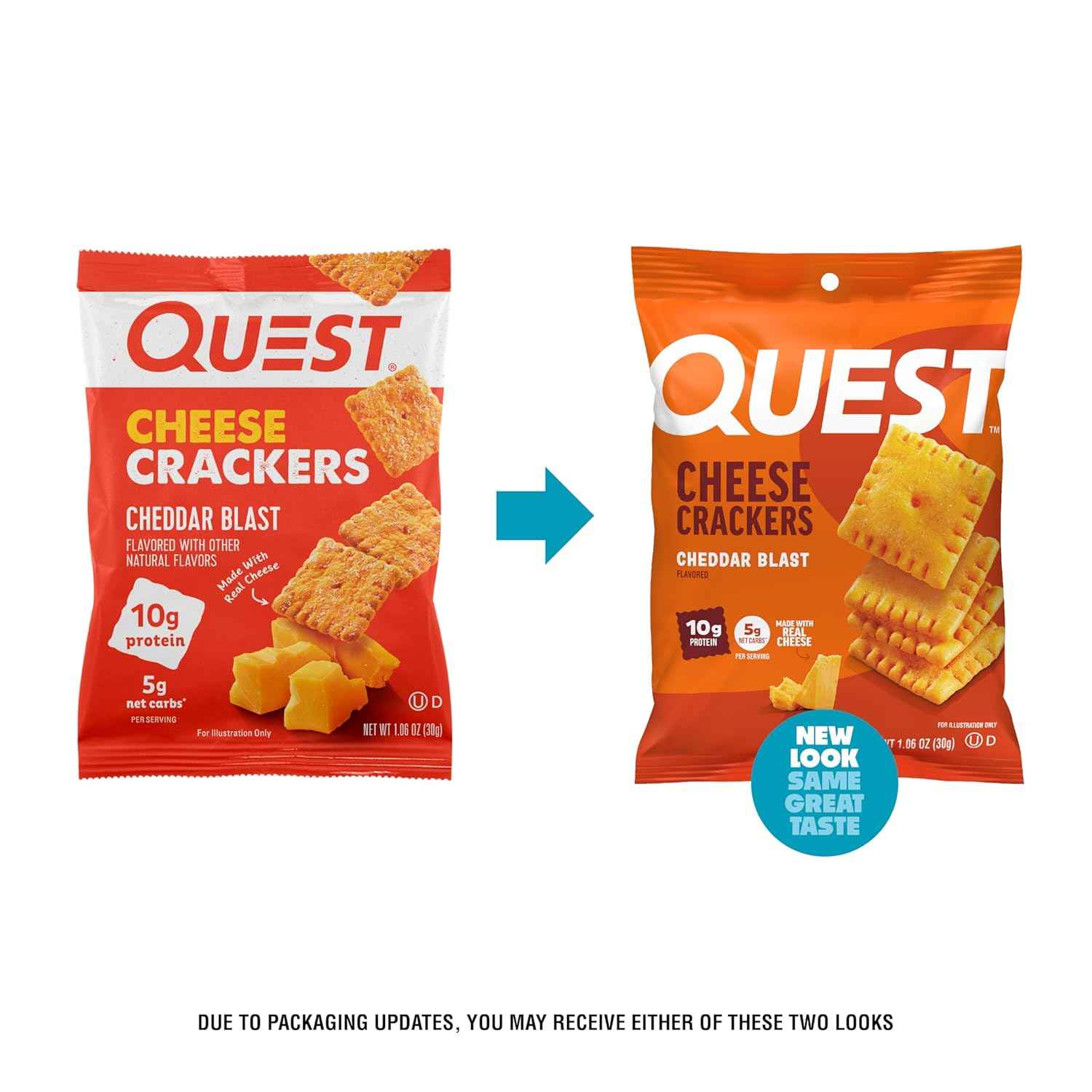 Quest Nutrition Cheese Crackers, 10g Protein, 5g Net Carbs, 1g Sugar, Made with Real Cheese, High Protein Snack
