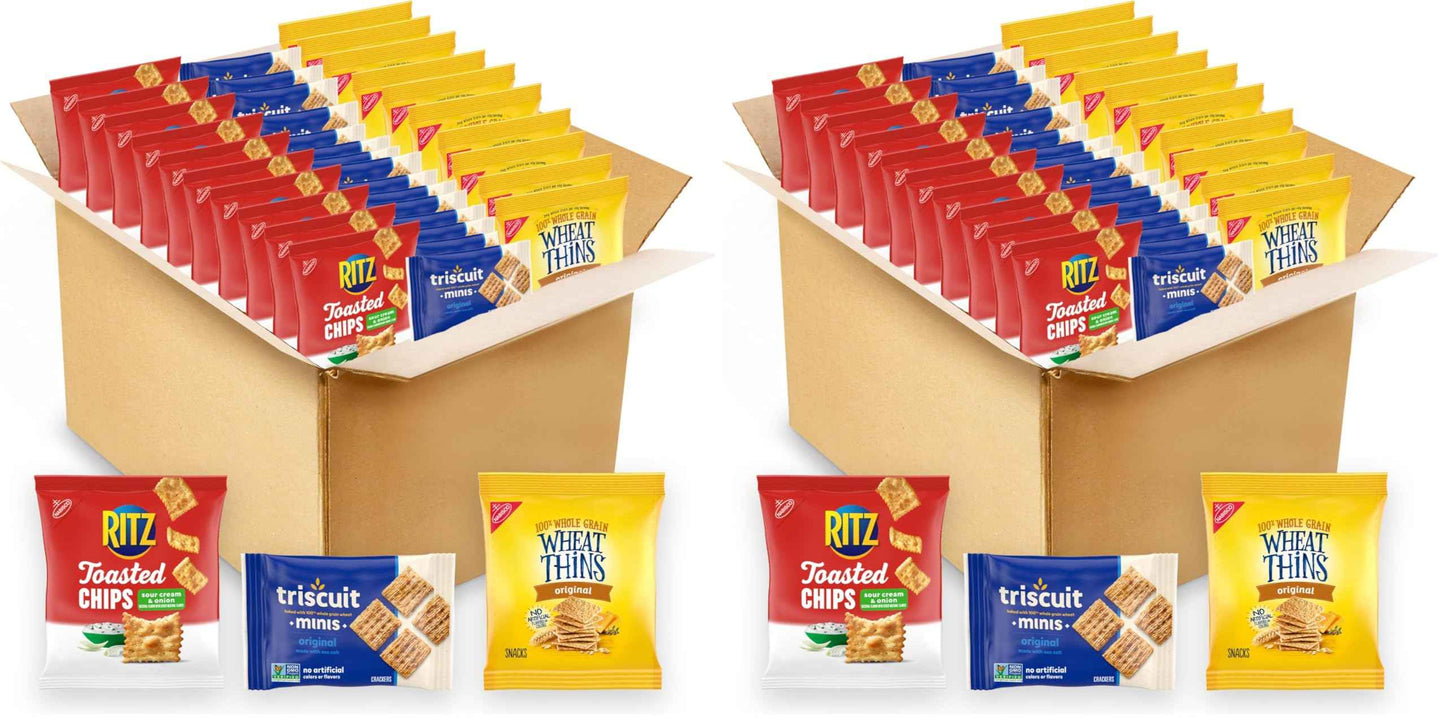 Nabisco Cracker Variety Pack, RITZ Toasted Chips, Wheat Thins Snacks Whole Grain Wheat Crackers and Triscuit Minis Whole Grain Wheat Vegan Crackers