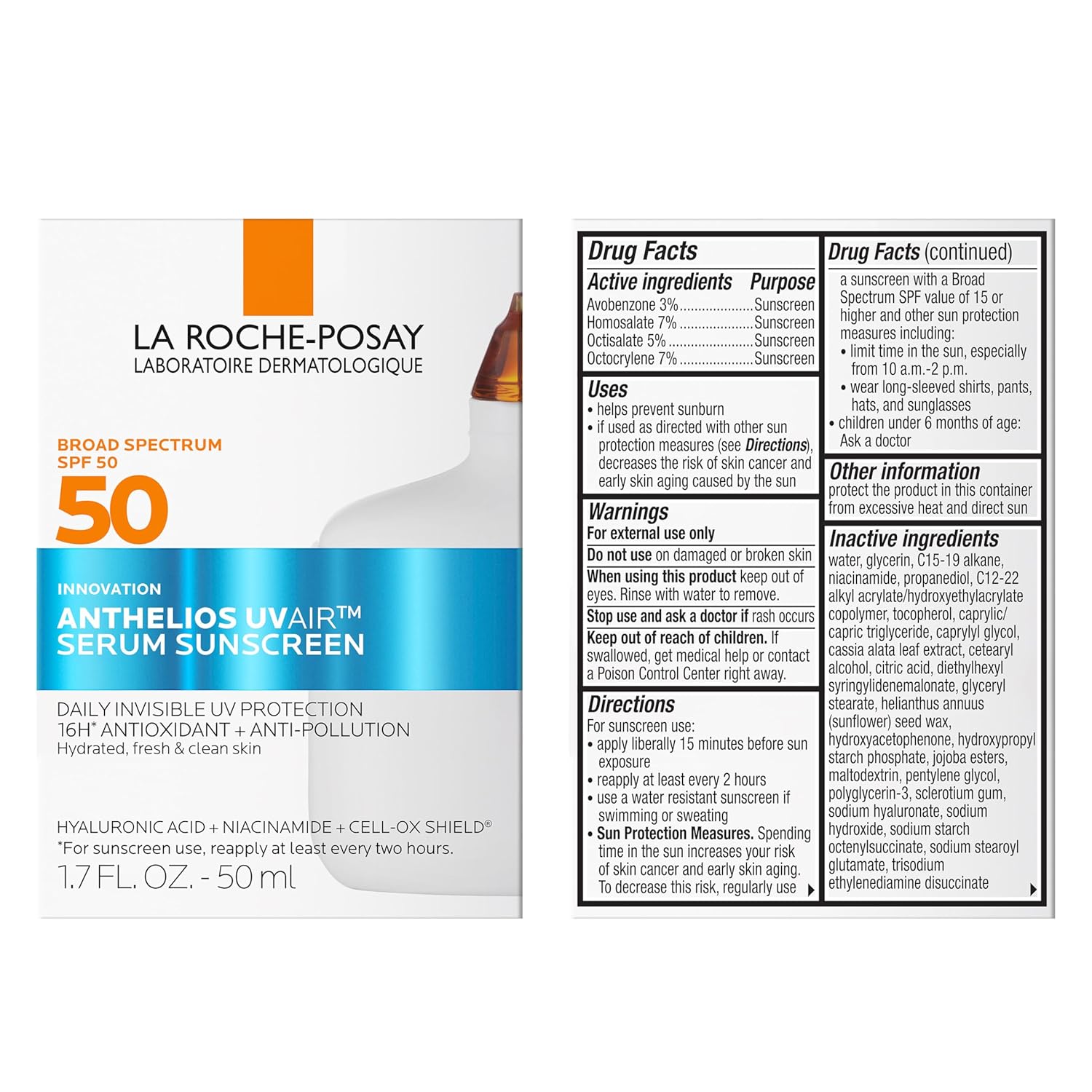 La_Roche-Posay_Anthelios_UVAir_Sunscreen_Serum_SPF_50_for_Sensitive_Skin,_with_Niacinamide,_Hyaluronic_Acid_&_Antioxidants,_Hydrating_Lightweight_Sunscreen_for_Face,_Fast-Absorbing,_1.7oz