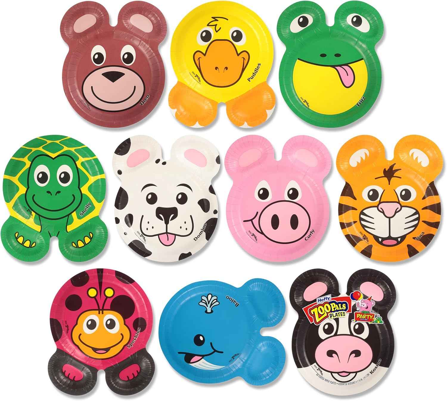 Hefty Zoo Pals Party Edition Paper Plates for Kids, Assorted Animal Designs, 7.75 Inches with Two Dipping Compartments