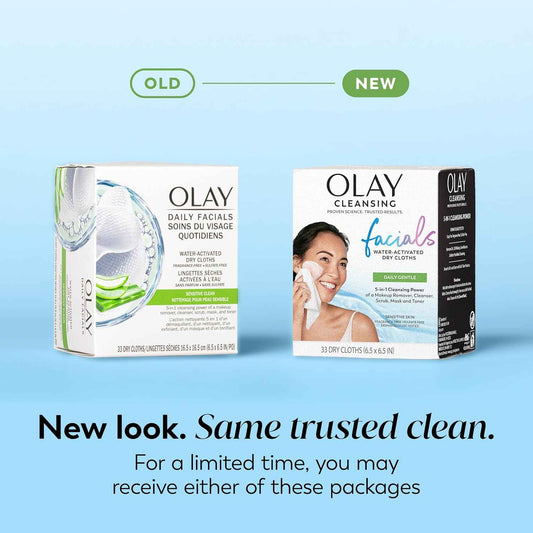 Olay Eye Makeup Remover Wipes, Daily Facials Gentle Face Cleanser for Sensitive Skin, Alcohol and Fragrance Free, Soft Face Wash Towels, Travel Essentials for Women, Dry Cloths