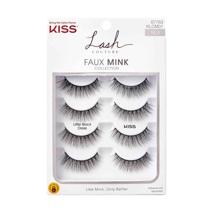 KISS Lash Couture Faux Mink False Eyelashes Multipack, 12mm, Multiple Lengths, Reusable, Cruelty Free, Vegan, Exclusive knot-free lash band, 4 Pairs