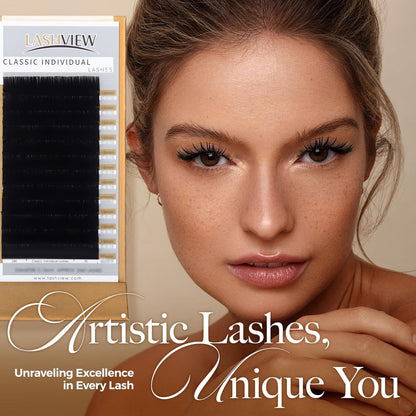 LASHVIEW Eyelash Extensions,Ellipse Flat Eyelash Extensions 0.15mm C Curl 8-15mm Mixed Tray,Mink Black,Individual Lashes,Super Matte Extremely Soft Professional Salon Use