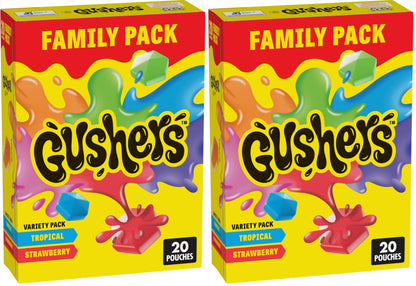 Gushers Fruit Flavored Snacks, Variety Pack, Strawberry and Tropical, 20 ct (Pack of 2)