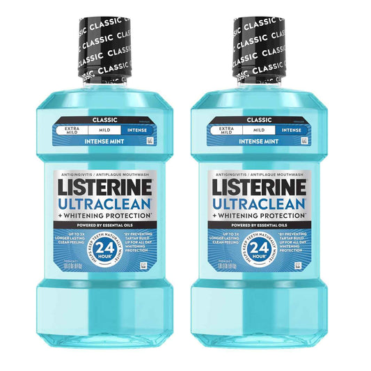 Listerine Ultraclean Intense Antiseptic Mouthwash + Whitening Protection*, Everfresh Technology to Help Fight Bad Breath, Gingivitis, & Plaque, Tartar Control Oral Rinse, Intense Mint