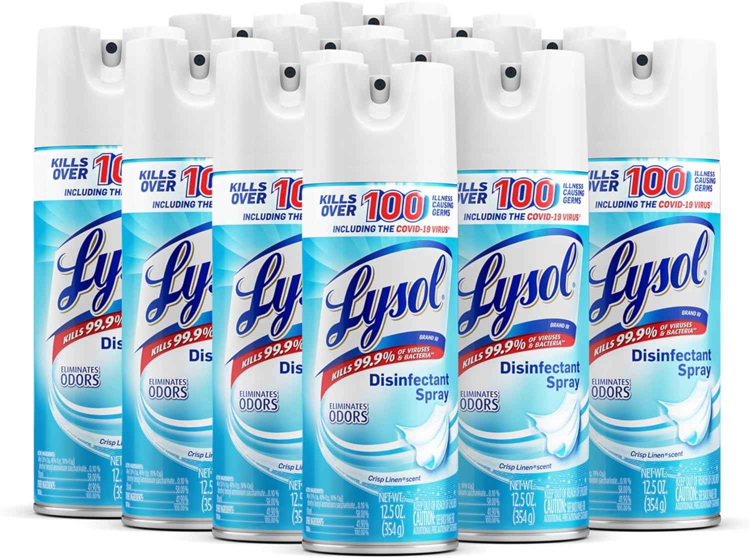 Lysol Disinfectant Spray, Sanitizing and Antibacterial Spray, For Disinfecting and Deodorizing, Crisp Linen, 12.5 Fl. Oz (Pack of 12)