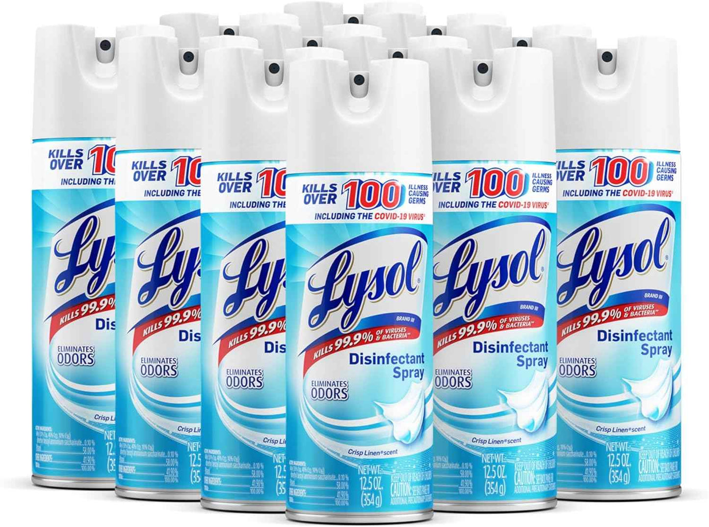 Lysol Disinfectant Spray, Sanitizing and Antibacterial Spray, For Disinfecting and Deodorizing, Crisp Linen, 12.5 Fl. Oz (Pack of 12)