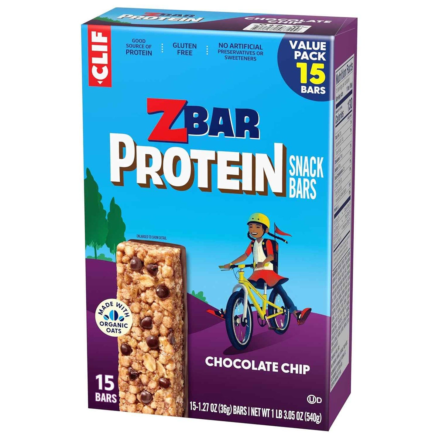 Zbar Protein - Chocolate Chip - Crispy Snack Bars - Made with Organic Oats - Non-GMO - 5g Protein - Gluten Free Protein Bars (15 Pack)
