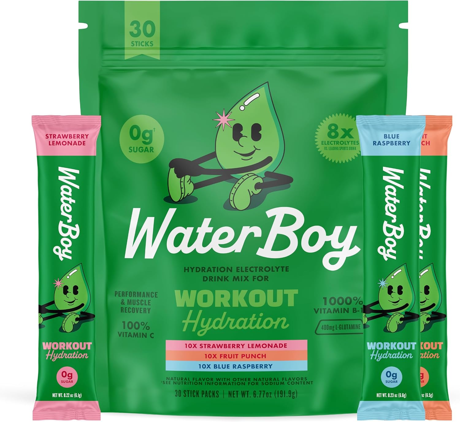 Waterboy_Workout_Hydration_|_2,960mg_Sugar_Free_Electrolyte_Powder_Packets_|_L-Glutamine_+_Vitamins_|_No_Sugar,_All_Natural,_Gluten_Free_(Variety)