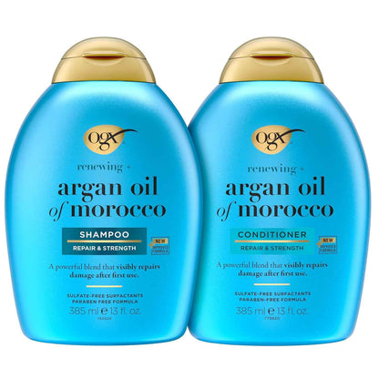OGX Renewing + Argan Oil of Morocco Shampoo & Conditioner Set, Damage Repairing Shampoo & Conditioner Helps Strengthen & Repair Dry, Damaged Hair, Sulfate-Free Surfactants