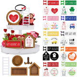 Farmhouse Christmas Tiered Tray Decorations Set - Year Round Seasonal Interchangeable Holiday Rustic Wooden Frames with Cards, Ladder for Home Kitchen Table Thanksgiving Centerpiece