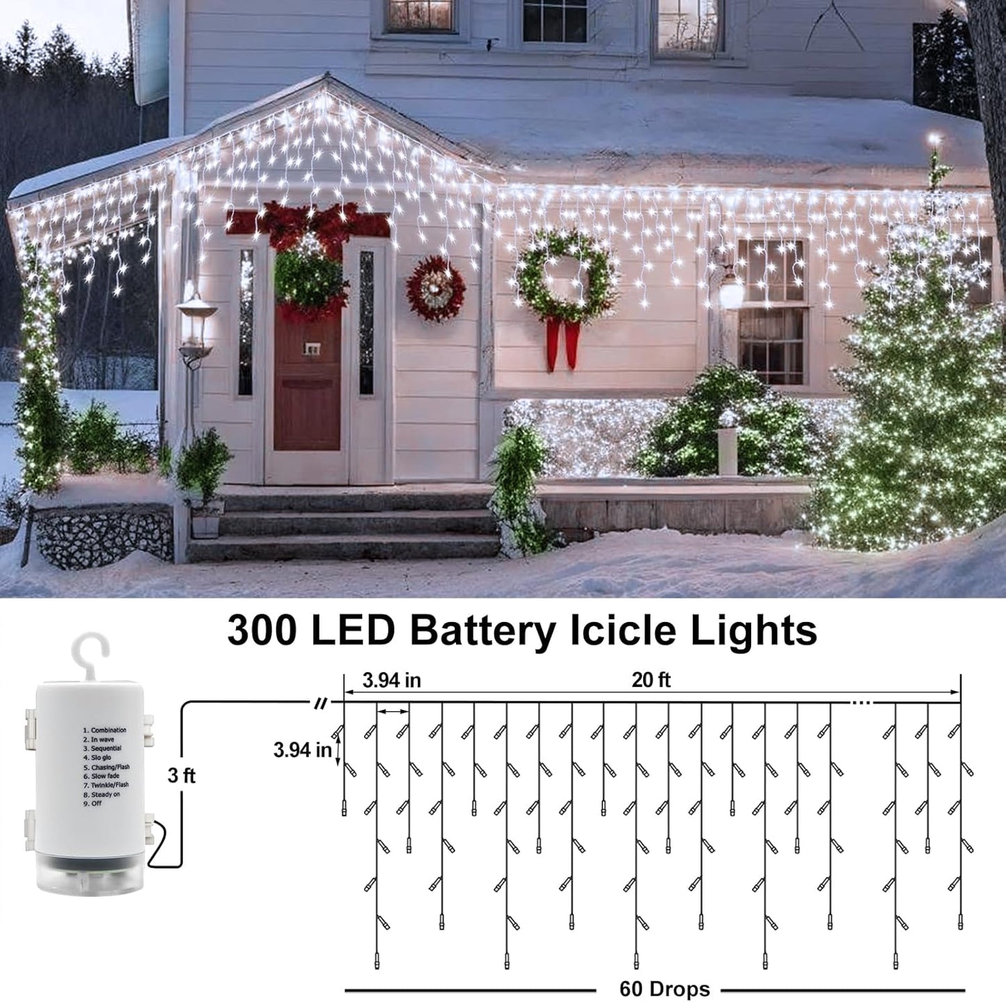 echosari_Christmas_Icicle_Lights_Battery_Powered,_20Ft_300_LED_Icicle_Lights_Dimmable_with_8_Modes_Timer_Remote_for_Eaves_Porch_Fence_Yard_Outdoor_Decor(Cool_White)