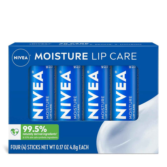 NIVEA Moisture Lip Care, Hydrating Lip Balm, Nourishing Oils and Vitamin C & E, 3-in-1 Moisture, Repair and Nourish, 0.17 Oz Stick
