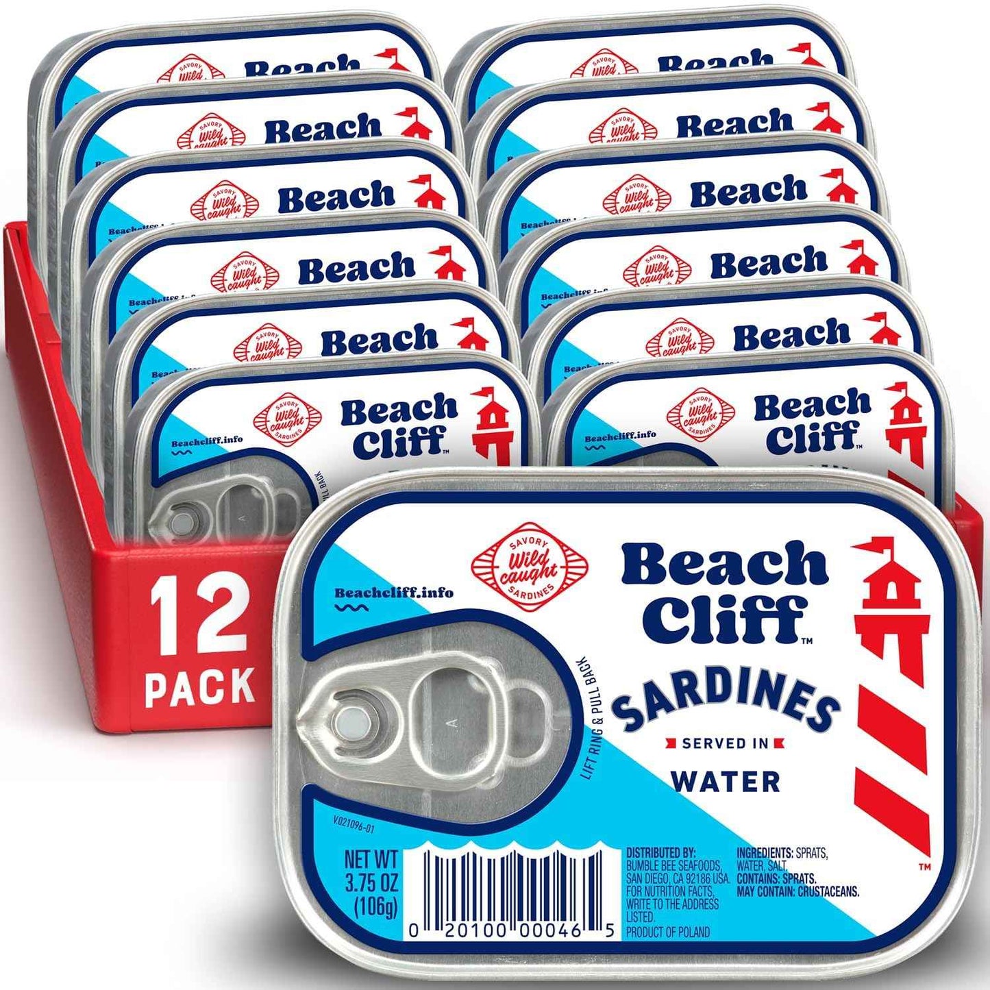 Beach Cliff Wild Caught Sardines, 3.75 oz Can - 13g Protein per Serving - Gluten Free, Keto Friendly - Great for Pasta & Seafood Recipes