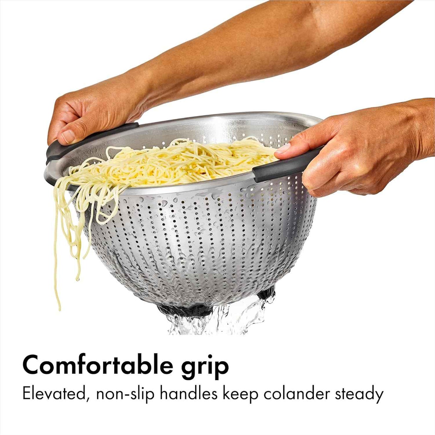 OXO Good Grips Stainless Steel Colander, Strainer with Non-Slip Handles, Kitchen Colander for Pasta and Vegetables, Nesting Stainless Steel Strainer and Sieve