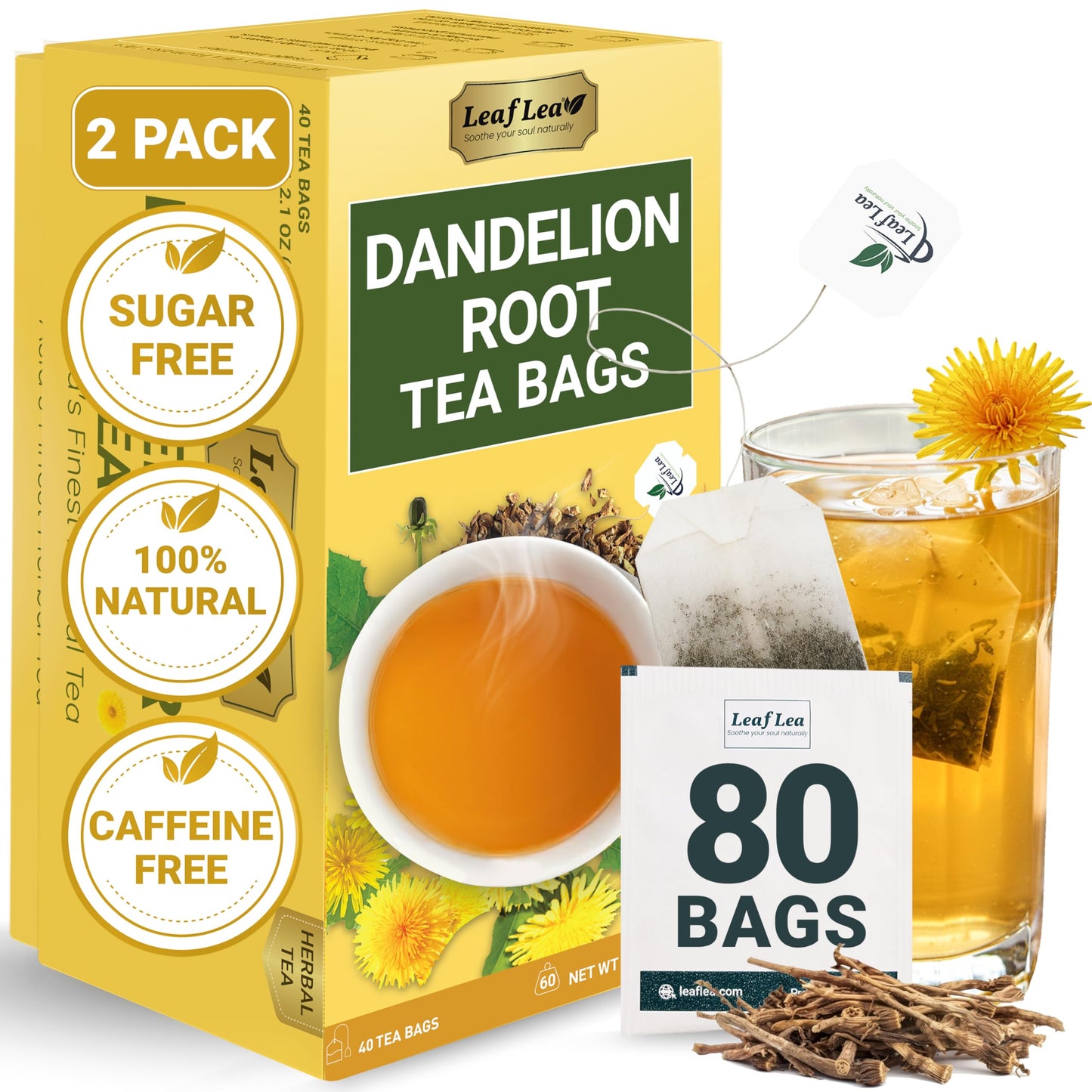 Dandelion Root Tea - 80 Tea Bags (Pack of 2)
