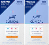 Secret Clinical Strength 100HR Sweat & Odor, Stress Response Invisible Solid Antiperspirant Deodorant for Women, 3X Stress Protection with Hyaluronic Acid, PH Balanced, 1.6 oz