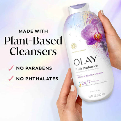Olay Body Wash for Women, Fresh Radiance, 24/7 Skin-Loving Freshness, Visibly Radiant, Plant Based Cleansers, Vitamin B3 & Antioxidant Blend, For All Skin Types