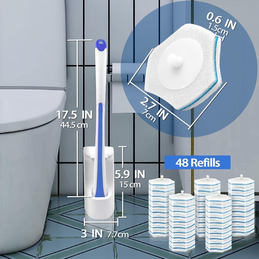 JEHONN_Disposable_Toilet_Brush_with_48_Wand_Cleaner_Refills,_Wall_Mounted_Toilet_Bowl_Brush_Holder_Set,_Bathroom_Cleaning_System_for_Sink_Bathtub_Wash_Basin_(Blue)
