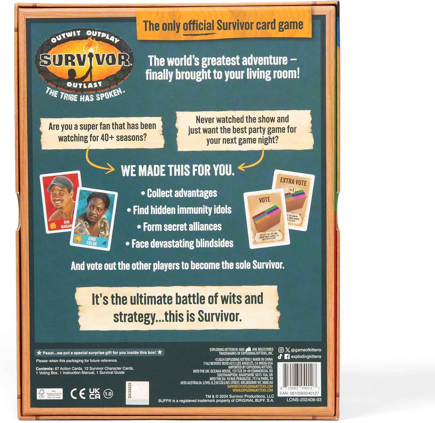 Exploding Kittens Survivor: 3-6 Players - Ages 8+ - 30 Minutes to Play - Official Card Game for Survivor Fans - Family Game Night, Card Game
