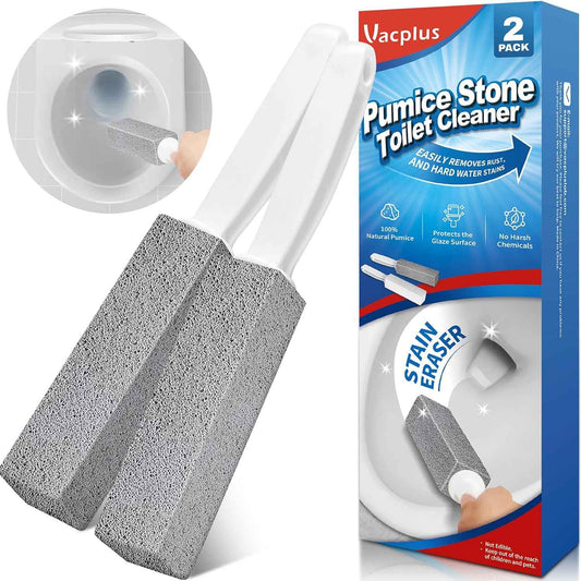 Vacplus Toilet Brush - Toilet Bowl Cleaners with Extra Long Handle, 100% Pumice Stone for Toilet Cleaning, Remove Limescale, Rust, Cleaning Supplies for Toilet, Pool, Bathroom, Sink