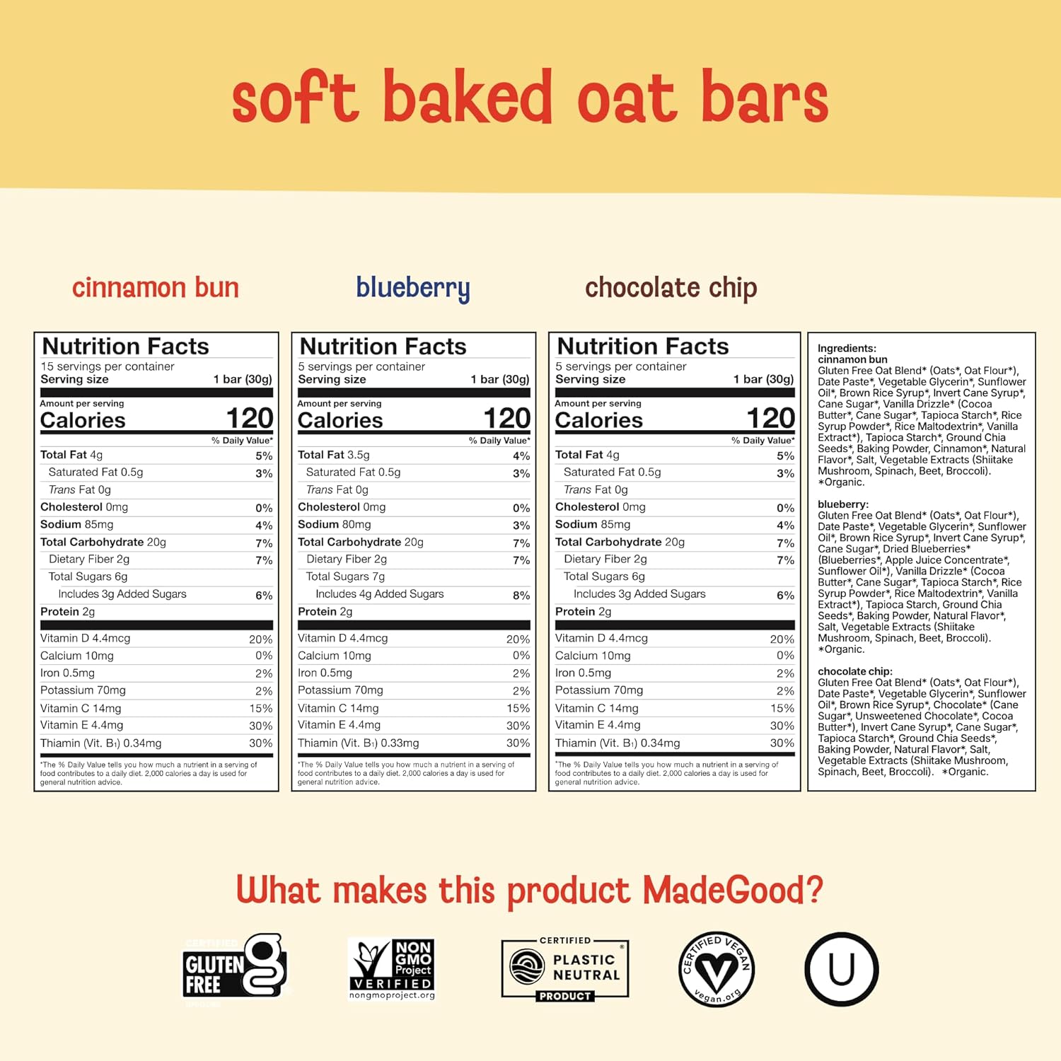 MadeGood Mornings Soft-Baked Oat Bars