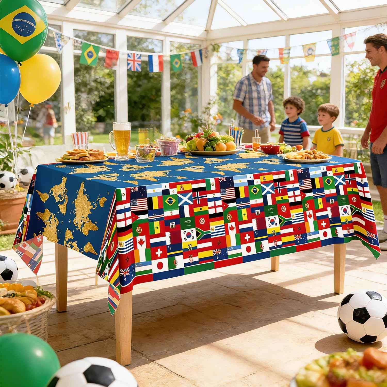 3World Cup Flag Tablecloth International Country Flag Decorations, Disposable Plastic Table Cover for Soccer World Cup Party,Games, Patriotic BBQ, Birthday, Outdoor Picnic Supplies