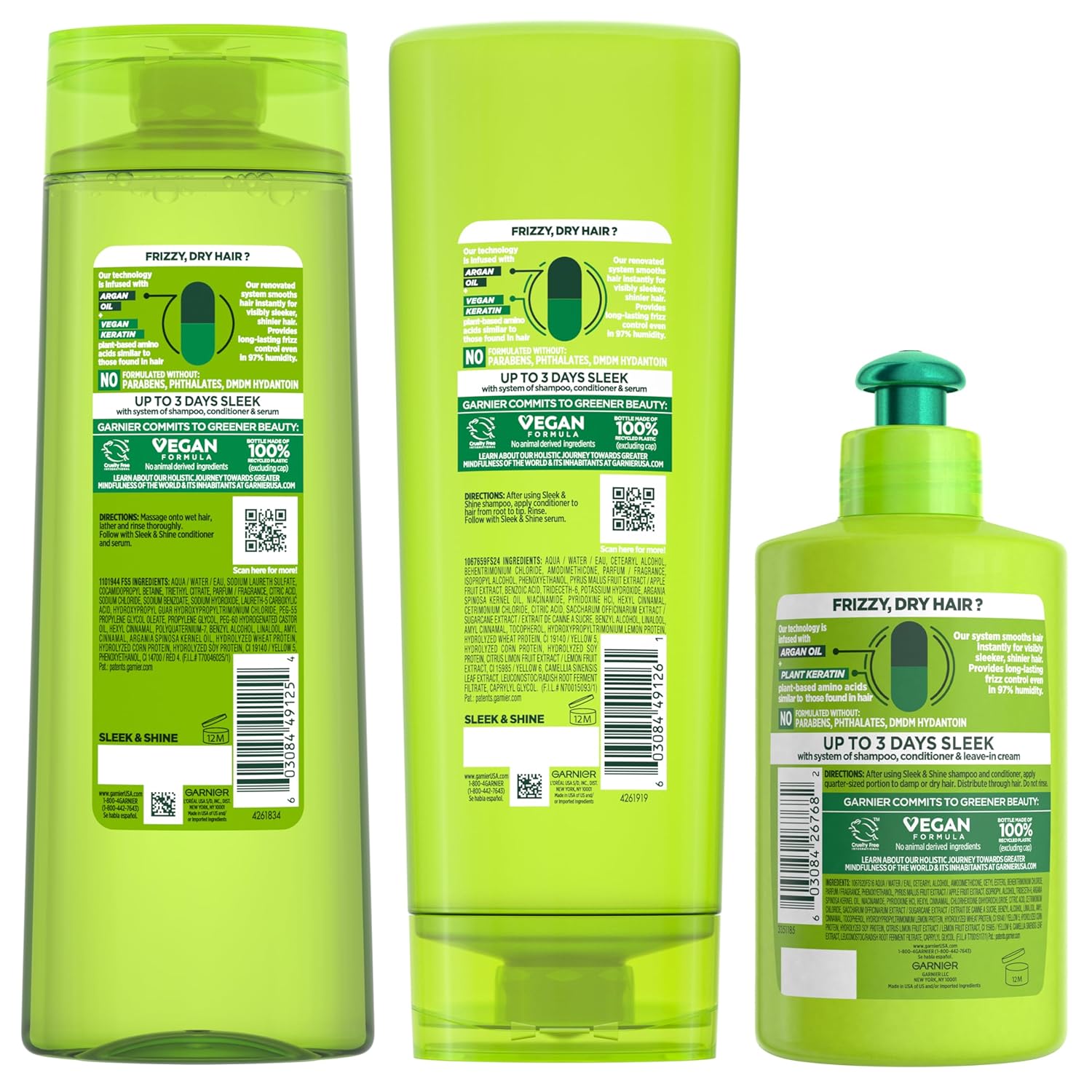 Garnier_Fructis_Sleek_&_Shine_Shampoo,_Conditioner_+_Leave-In_Conditioer_Set_for_Frizzy,_Dry_Hair,_Plant_Keratin_+_Argan_Oil_(3_Items),_1_Kit_(Packaging_May_Vary)