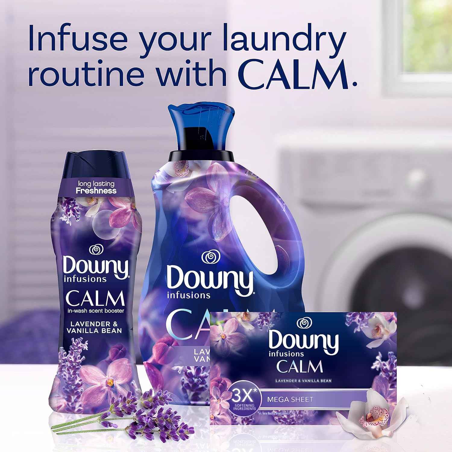 Downy CALM, Mega Dryer Sheets, Laundry Fabric Softener, Lavender and Vanilla Bean