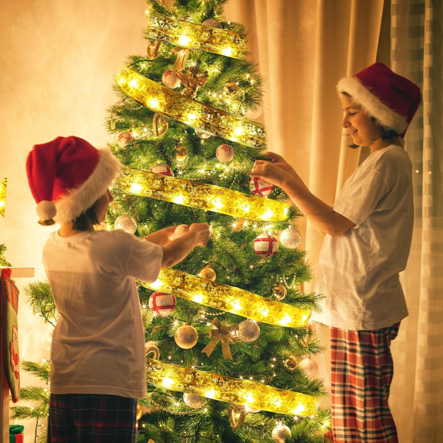 Dailyart_Christmas_Ribbon_Fairy_Lights_2_Pack_Total_100LED_USB&_Battery_Operated_String_Lights_Timer_46FT_Christmas_Lights_Indoor_with_8_Modes_Fairy_Lights_with_Remote_for_Xmas_Tree_Garland_Decoration