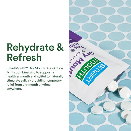 SmartMouth Dry Mouth Dual-Action Mints - Sugar-Free Breath Mints - 50 Count, Mellow Mint