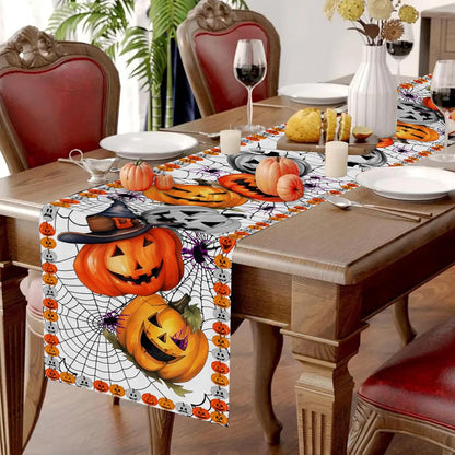 Halloween_Decorations_Table_Runner,White_Halloween_Table_Cover_Jack-O-Lantern_Pumpkin_Spiderweb_13*72IN_Scary_Spooky_Tablecloth_Decor_For_Home_Dining_Room_Holiday_Kitchen_Indoor_Outdoor_Party_Supplies