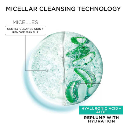 Garnier Micellar Water with Hyaluronic Acid, Facial Cleanser & Makeup Remover, Hydrating and Plumping, For All Skin Types, Vegan, Cruelty Free, 13.5 Fl Oz (400mL)