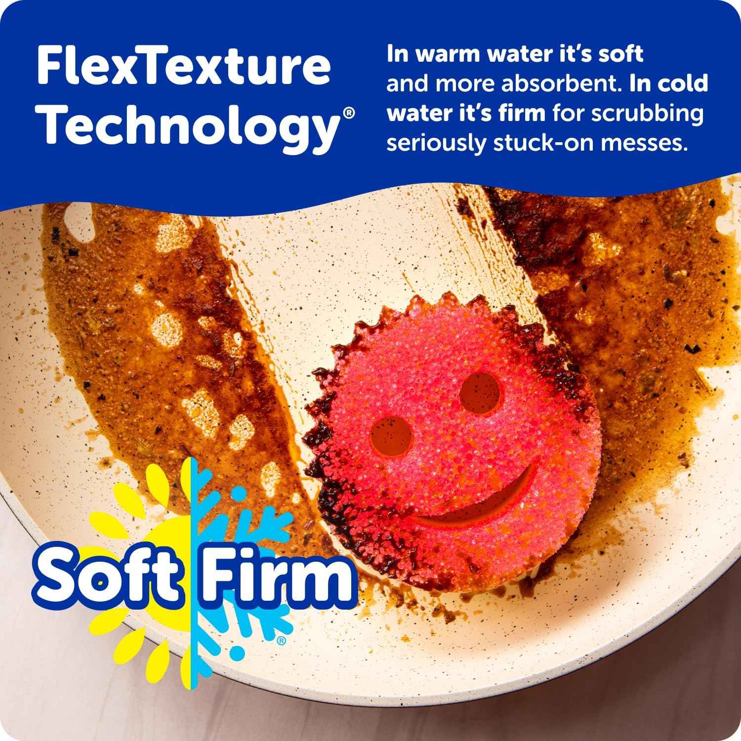 Scrub 6 Kitchen Sponges & 1 Daddy Caddy Dish Sponge Holder - BPA Free & Made with Polymer Foam - Stain & Odor Resistant, Scratch-Free Multipurpose Scrubbers