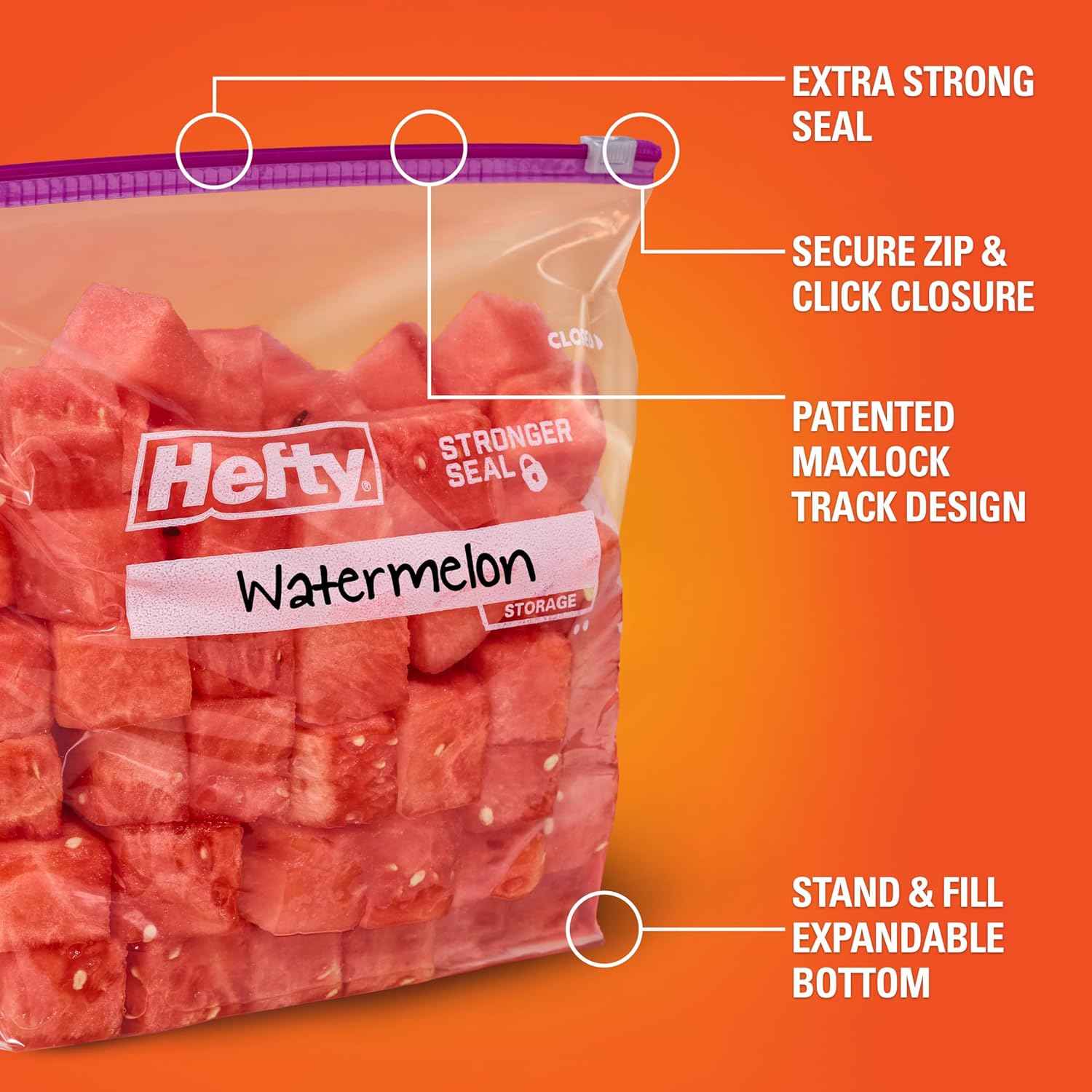 Hefty Slider Gallon Storage Bags, Gallon Size Slider Storage Bags for Storing Food, Bulk Snacks, Travel Toiletries, First Aid Kits, and More, Writable Label, Secure Zip and Click Closure