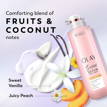 Olay_Super_Serum_Body_Wash_for_Extra_Dry_Skin,_24hr_Long_Lasting_Rich_Hydration,_5+_Ingredient_Complex_for_Bright,_Even,_Firm,_&_Luminous_Skin,_with_Collagen_Peptide,_Vitamin_C_&_Shea_Butter,_20_fl_oz