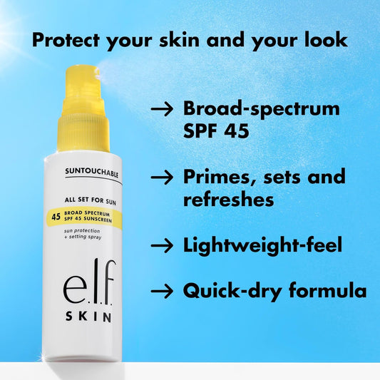 e.l.f._SKIN_All_Set_For_Sun_SPF_45_Setting_Spray,_Clear_Makeup_Setting_Mist_+_Sunscreen,_Weightless_SPF_Face_Protection_&_Makeup-Locking_Spray,_Vegan_&_Cruelty-Free