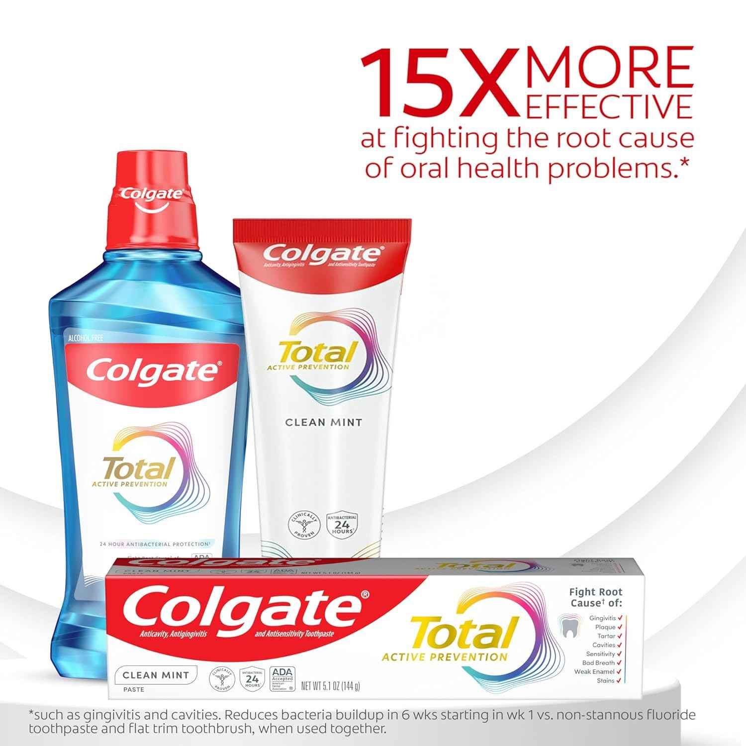 Colgate Total Active Prevention Clean Mint Toothpaste, Anticavity Fluoride Toothpaste, Clinically Proven Formula That Fights Plaque Bacteria, Mint, 4 Pack, 5.1 oz