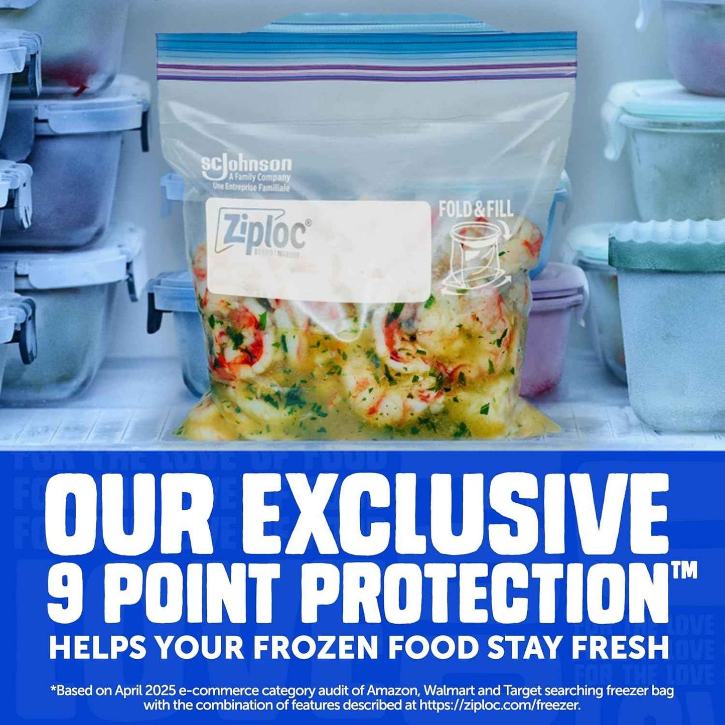 Ziploc Quart Food Storage Freezer Bags, Stand-Up Bottom, Easy to Fill