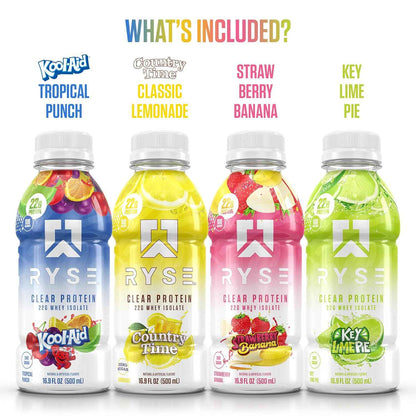 RYSE Clear Protein Drink - 100 Calories, 22g Whey Isolate Protein Shake, Sugar-Free, 0g Fat & Lactose-Free - Refreshing Ready-to-Drink Beverage