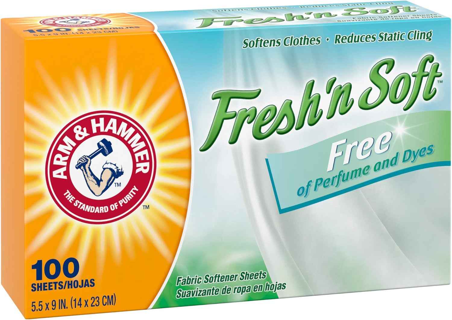 Arm & Hammer Fabric Softener Sheets, Free of Perfumes and Dyes, 100 ct