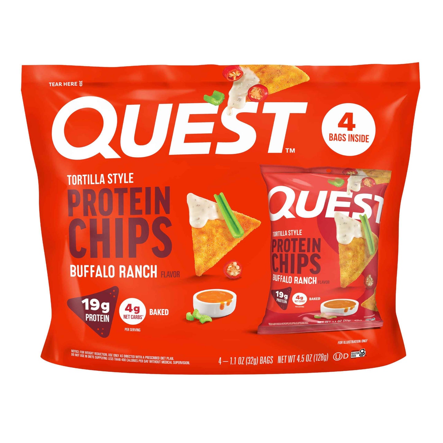 Quest Nutrition Tortilla Style Protein Chips, 20g Protein, 3g Net Carbs, Low Carb, Gluten Free, 1.1 oz