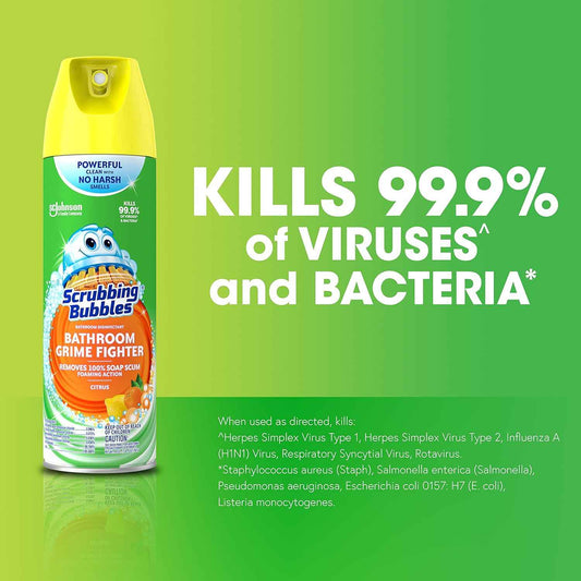Scrubbing Bubbles Bathroom and Shower Cleaner Aerosol, Foaming Action Bathroom Grime Fighter, Citrus Scent, 20oz