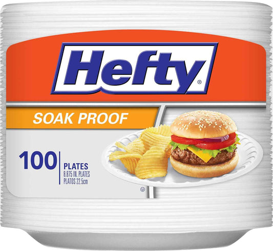 Hefty Everyday Soak Proof Disposable Foam Plates, 8.9 Inches, Disposable White Plates for Lunch, Salads, and Appetizers, Great for Everyday Use, Easy Cleanup