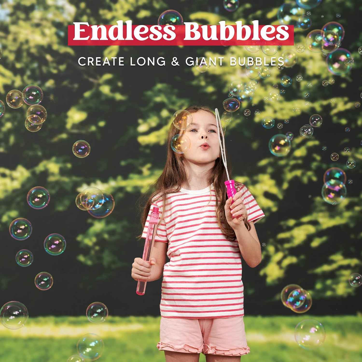 JOYIN 14.6’’ Big Bubble Wands for Kids, Bubble Wand with Refill Solution for Summer Toy Party Favor, Outdoors Toy Activity, Easter Basket Stuffers, Birthday Gift