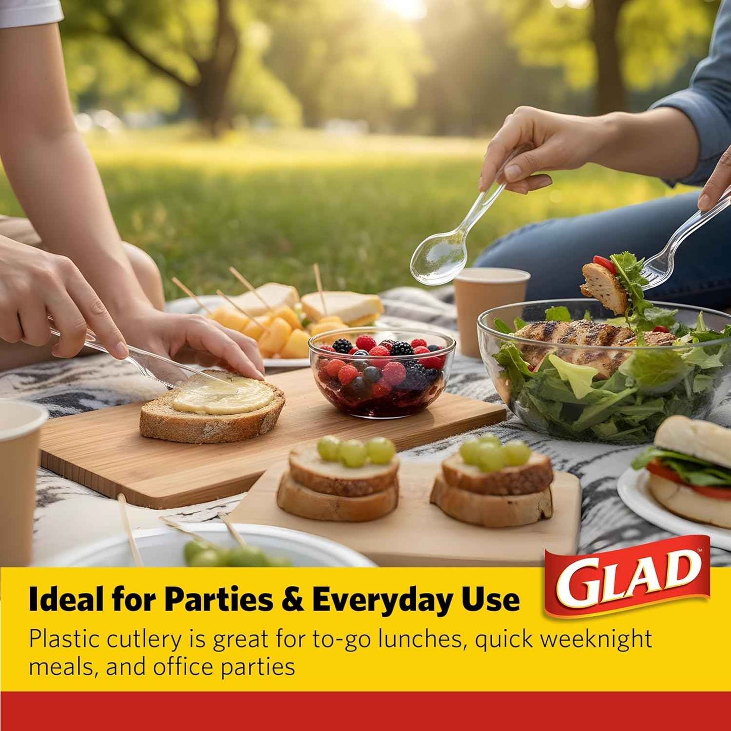 Glad Clear Disposable Cutlery Set with Heavy Duty Plastic Forks, Knives, and Spoons, Reusable Dishwasher Safe Plastic Utensils for Parties and Everyday Use