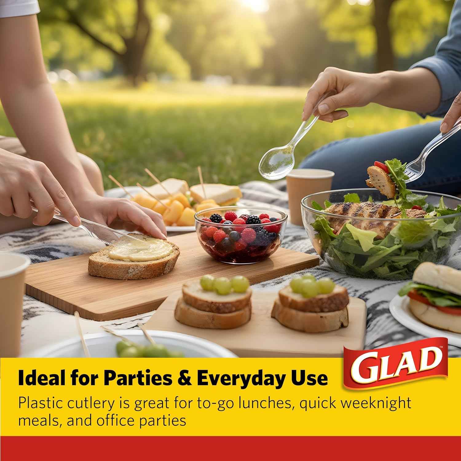 Glad Clear Disposable Cutlery Set with Heavy Duty Plastic Forks, Knives, and Spoons, Reusable Dishwasher Safe Plastic Utensils for Parties and Everyday Use